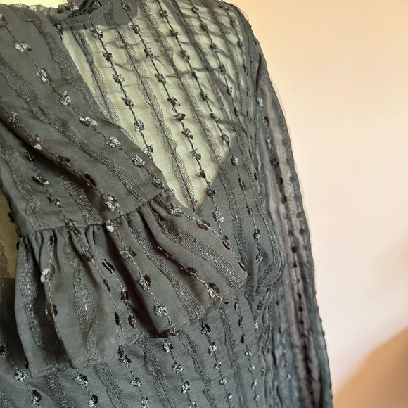 Ieena for Mac Duggal Black Embroidered Long Sleeve Ruffle Dress Size 14 NWT - Picture 6 of 10